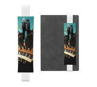 LHCVSFGW Porte-stylo élastique pour bloc-notes, marque-pages, porte-crayons en cuir synthétique avec bande réglable, pochette à stylos, motif chats allongés sur le clavier de piano, trousse à crayons