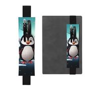 LHCVSFGW Porte-stylo élastique pour bloc-notes, marque-pages, porte-crayons en cuir synthétique avec bande réglable, pochette à cinq pingouins mignons pour planificateurs, classeurs, livres, Noir