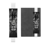 LHCVSFGW Porte-stylo élastique pour bloc-notes, marque-pages, porte-crayons en cuir synthétique avec bande réglable, pochette à crayons noire et blanche tête de lion pour planificateurs, classeurs