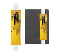 LHCVSFGW Porte-stylo élastique pour bloc-notes, marque-pages, porte-crayons en cuir synthétique avec bande réglable, pochette à stylos, carte du monde jaune, trousse à crayons pour planificateurs