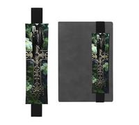 LHCVSFGW Porte-stylo élastique pour bloc-notes, marque-pages, porte-crayons en cuir synthétique avec bande réglable, pochette à stylos, motif croix noire parmi fleurs vertes - Trousse à crayons pour