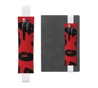 LHCVSFGW Porte-stylo élastique pour bloc-notes, marque-pages, porte-crayons en cuir synthétique avec bande réglable, pochette à stylos, lèvres rouges et noires, trousse à crayons pour agendas