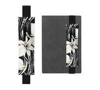 LHCVSFGW Porte-stylo élastique pour bloc-notes, marque-pages, porte-crayons en cuir synthétique avec bande réglable, pochette à stylos noire et blanche, motif fleurs hawaïennes, trousse à crayons pour