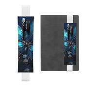 LHCVSFGW Porte-stylo élastique pour bloc-notes, marque-pages, porte-crayons en cuir synthétique avec bande réglable, pochette à crayons bleu papillon et lune, trousse à crayons pour planificateurs