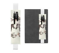 LHCVSFGW Porte-stylo élastique pour bloc-notes, marque-pages, porte-crayons en cuir synthétique avec bande réglable, pochette à stylos, fleurs et chevaux dessinés à la main pour planificateurs