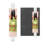 LHCVSFGW Porte-stylo élastique pour bloc-notes, marque-pages, porte-crayons en cuir synthétique avec bande réglable, pochette à stylos, grenouilles et champignons, trousse à crayons pour