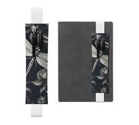 LHCVSFGW Porte-stylo élastique pour bloc-notes, marque-pages, porte-crayons en cuir synthétique avec bande réglable, pochette à stylos, fleurs noires et libellule, trousse à crayons pour