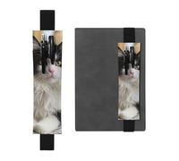 LHCVSFGW Porte-stylo élastique pour bloc-notes, marque-pages, porte-crayons en cuir synthétique avec bande réglable, pochette à stylos blanche et noire, motif chaton assis, trousse à crayons pour