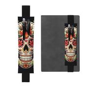 LHCVSFGW Porte-stylo élastique pour bloc-notes, marque-pages, porte-crayons en cuir synthétique avec bande réglable, pochette colorée en forme de tête de mort, trousse à crayons pour planificateurs