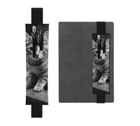 LHCVSFGW Porte-stylo élastique pour bloc-notes, marque-pages, porte-crayons en cuir synthétique avec bande réglable, pochette à stylos, motif chat sur table en bois, trousse à crayons pour