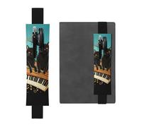 LHCVSFGW Porte-stylo élastique pour bloc-notes, marque-pages, porte-crayons en cuir synthétique avec bande réglable, pochette à stylos, motif chats allongés sur le clavier de piano, trousse à crayons