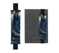 LHCVSFGW Porte-stylo élastique pour bloc-notes, marque-pages, porte-crayons en cuir synthétique avec bande réglable, pochette à crayons motif vague bleue, trousse à crayons pour planificateurs