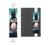 LHCVSFGW Porte-stylo élastique pour bloc-notes, marque-pages, porte-crayons en cuir synthétique avec bande réglable, pochette à cinq pingouins mignons pour planificateurs, classeurs, livres, blanc