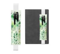 LHCVSFGW Porte-stylo élastique pour bloc-notes, marque-pages, porte-crayons en cuir synthétique avec bande réglable, pochette à stylos, aquarelle, fleurs vertes, trousse à crayons pour planificateurs