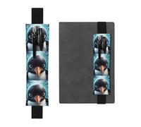 LHCVSFGW Porte-stylo élastique pour bloc-notes, marque-pages, porte-crayons en cuir synthétique avec bande réglable, pochette à crayons pingouin à gros yeux pour planificateurs, classeurs, livres