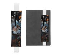 LHCVSFGW Porte-stylo élastique pour bloc-notes, marque-pages, porte-crayons en cuir synthétique avec bande réglable, pochette à stylos, feuilles d'automne et loup, trousse à crayons pour