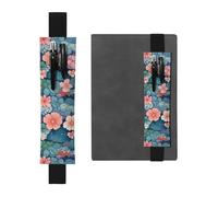 LHCVSFGW Porte-stylo élastique pour bloc-notes, marque-pages, porte-crayons en cuir synthétique avec bande réglable, pochette à stylos, écailles et motifs fleurs - Trousse à crayons pour