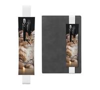 LHCVSFGW Porte-stylo élastique pour bloc-notes, marque-pages, porte-crayons en cuir synthétique avec bande réglable, pochette à stylos, motif chat et lumières de Noël, trousse à crayons pour