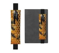 LHCVSFGW Porte-stylo élastique pour bloc-notes, marque-pages, porte-crayons en cuir synthétique avec bande réglable, pochette à stylos, motif abeilles sur la ruche, trousse à crayons pour