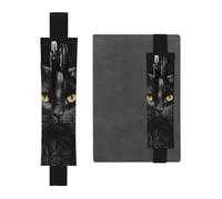 LHCVSFGW Porte-stylo élastique pour bloc-notes, marque-pages, porte-crayons en cuir synthétique avec bande réglable, pochette à stylos, motif chat noir sur fond noir, trousse à crayons pour