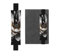 LHCVSFGW Porte-stylo élastique pour bloc-notes, marque-pages, porte-crayons en cuir synthétique avec bande réglable, pochette à crayons noire et blanche motif nénuphar pour planificateurs, classeurs