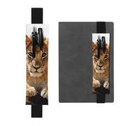LHCVSFGW Porte-stylo élastique pour bloc-notes, marque-pages, porte-crayons en cuir synthétique avec bande réglable, pochette à stylos, joli petit animal lion, trousse à crayons pour planificateurs