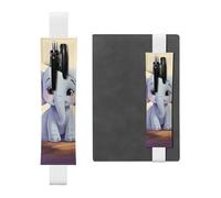 LHCVSFGW Porte-stylo élastique pour bloc-notes, marque-pages, porte-crayons en cuir synthétique avec bande réglable, pochette à crayons mignon éléphant pour planificateurs, classeurs, livres, blanc