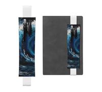 LHCVSFGW Porte-stylo élastique pour bloc-notes, marque-pages, porte-crayons en cuir synthétique avec bande réglable, pochette à crayons motif vague bleue, trousse à crayons pour planificateurs