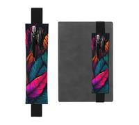 LHCVSFGW Porte-stylo élastique pour bloc-notes, marque-pages, porte-crayons en cuir synthétique avec bande réglable, pochette à crayons colorée à motif de feuilles tropicales pour agendas, classeurs