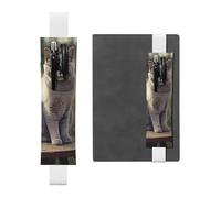 LHCVSFGW Porte-stylo élastique pour bloc-notes, marque-pages, porte-crayons en cuir synthétique avec bande réglable, pochette à stylos, motif chat gris dans un champ de fleurs, trousse à crayons pour