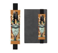 LHCVSFGW Porte-stylo élastique pour bloc-notes, marque-pages, porte-crayons en cuir synthétique avec bande réglable, pochette à stylos Année du tigre drôle Trousse à crayons pour planificateurs