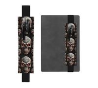 LHCVSFGW Porte-stylo élastique pour bloc-notes, marque-pages, porte-crayons en cuir synthétique avec bande réglable, pochette à stylos, étui à crayons motif tête de mort maléfique, trousse à crayons