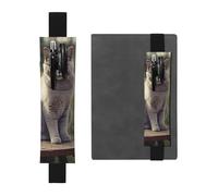 LHCVSFGW Porte-stylo élastique pour bloc-notes, marque-pages, porte-crayons en cuir synthétique avec bande réglable, pochette à stylos, motif chat gris dans un champ de fleurs, trousse à crayons pour