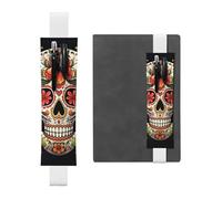 LHCVSFGW Porte-stylo élastique pour bloc-notes, marque-pages, porte-crayons en cuir synthétique avec bande réglable, pochette colorée en forme de tête de mort, trousse à crayons pour planificateurs