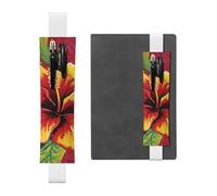 LHCVSFGW Porte-stylo élastique pour bloc-notes, marque-pages, porte-crayons en cuir synthétique avec bande réglable, pochette à crayons hibiscus colorée pour planificateurs, classeurs, livres, blanc