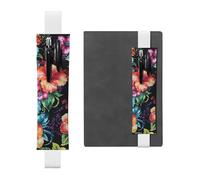 LHCVSFGW Porte-stylo élastique pour bloc-notes, marque-pages, porte-crayons en cuir synthétique avec bande réglable, belle pochette à crayons en forme de fleur d'hibiscus pour planificateurs