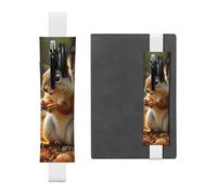 LHCVSFGW Porte-stylo élastique pour bloc-notes, marque-pages, porte-crayons en cuir synthétique avec bande réglable, pochette à stylos, motif écureuil mangeant des noix, trousse à crayons pour