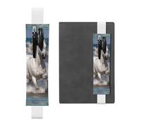 LHCVSFGW Porte-stylo élastique pour bloc-notes, marque-pages, porte-crayons en cuir synthétique avec bande réglable, pochette à stylos, motif cheval blanc courant sur la mer, trousse à crayons pour
