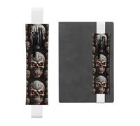 LHCVSFGW Porte-stylo élastique pour bloc-notes, marque-pages, porte-crayons en cuir synthétique avec bande réglable, pochette à stylos, étui à crayons motif tête de mort maléfique, trousse à crayons