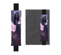 LHCVSFGW Porte-stylo élastique pour bloc-notes, marque-pages, porte-crayons en cuir synthétique avec bande réglable, pochette à stylos floue avec deux fleurs pour planificateurs, classeurs, livres