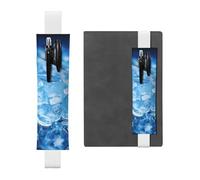LHCVSFGW Porte-stylo élastique pour bloc-notes, marque-pages, porte-crayons en cuir synthétique avec bande réglable, pochette à crayons bleue avec fond de glaçons pour agendas, classeurs, livres