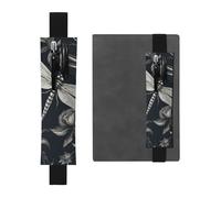 LHCVSFGW Porte-stylo élastique pour bloc-notes, marque-pages, porte-crayons en cuir synthétique avec bande réglable, pochette à stylos, fleurs noires et libellule, trousse à crayons pour