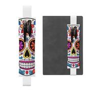 LHCVSFGW Porte-stylo élastique pour bloc-notes, marque-pages, porte-crayons en cuir synthétique avec bande réglable, pochette à crayons motif tête de mort en sucre pour planificateurs, classeurs