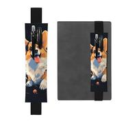 LHCVSFGW Porte-stylo élastique pour bloc-notes, marque-pages, porte-crayons en cuir synthétique avec bande réglable, pochette à stylos, motif chien Corgi sur fond foncé, trousse à crayons pour