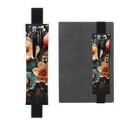 LHCVSFGW Porte-stylo élastique pour bloc-notes, marque-pages, porte-crayons en cuir synthétique avec bande réglable, pochette à crayons à motif floral pour agendas, classeurs, livres, Noir , Taille