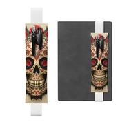 LHCVSFGW Porte-stylo élastique pour bloc-notes, marque-pages, porte-crayons en cuir synthétique avec bande réglable, pochette à stylos, étui à crayons rouge, rose, sucre, crâne, trousse à crayons pour