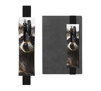 LHCVSFGW Porte-stylo élastique pour bloc-notes, marque-pages, porte-crayons en cuir synthétique avec bande réglable, pochette à crayons en forme de raton laveur poilu, trousse à crayons pour