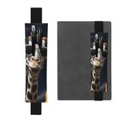 LHCVSFGW Porte-stylo élastique pour bloc-notes, marque-pages, porte-crayons en cuir synthétique avec bande réglable, pochette à stylos avec trois girafes portant des lunettes de soleil, trousse à