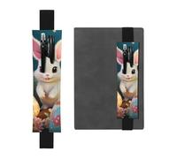 LHCVSFGW Porte-stylo élastique pour bloc-notes, marque-pages, porte-crayons en cuir synthétique avec bande réglable, pochette à crayons mignonne lapin de Pâques pour planificateurs, classeurs, livres