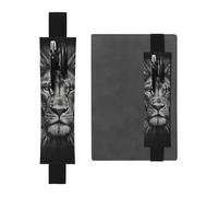 LHCVSFGW Porte-stylo élastique pour bloc-notes, marque-pages, porte-crayons en cuir synthétique avec bande réglable, pochette à crayons noire et blanche tête de lion pour planificateurs, classeurs